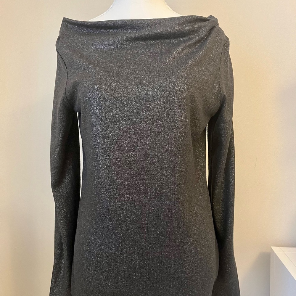 White House Black Market Metallic Gray Boat Neck Top